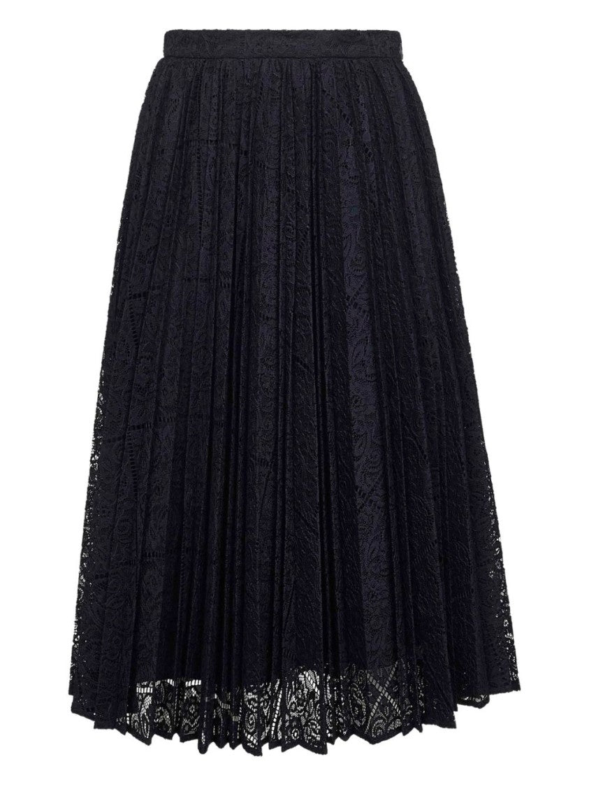 Max Mara Pleated Blue Midi Skirt With Lace Overlay