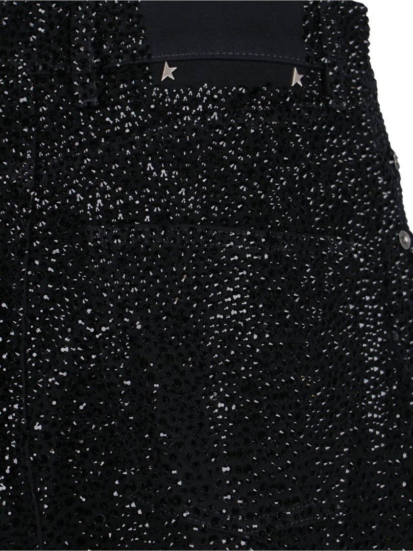 Golden Goose Straight Jeans With Rhinestones Black Denim