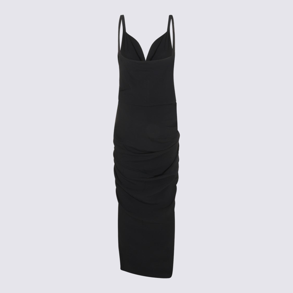Rick Owens Draped Black Midi Dress With Asymmetrical Hemline