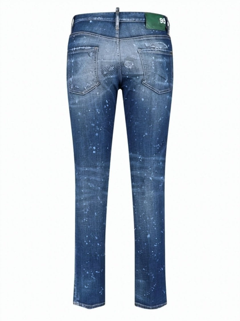 Dsquared2 Paint-Splattered Medium Blue Denim Pants With Slim Fit