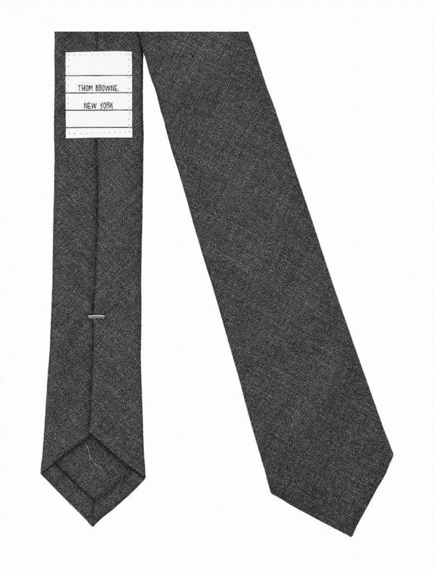 Thom Browne Dark Grey Textured Twill Wool Tie