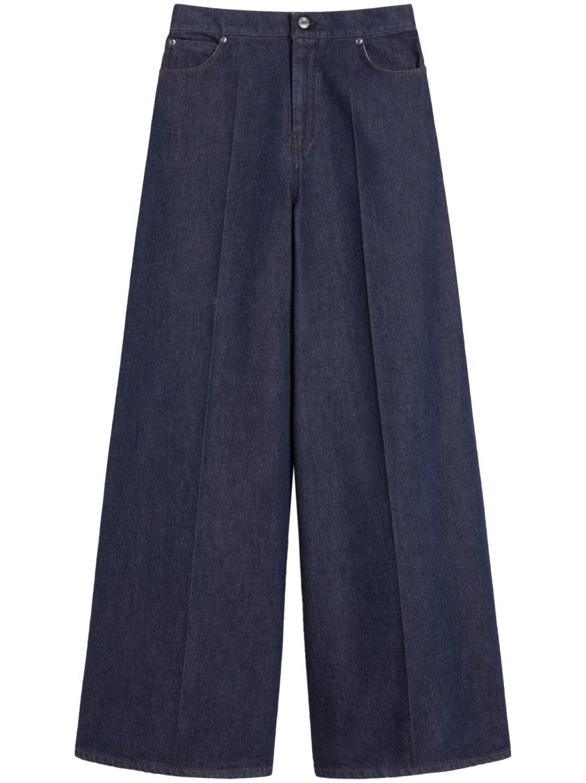 Max Mara Wide-Leg Trousers In Deep Indigo Denim