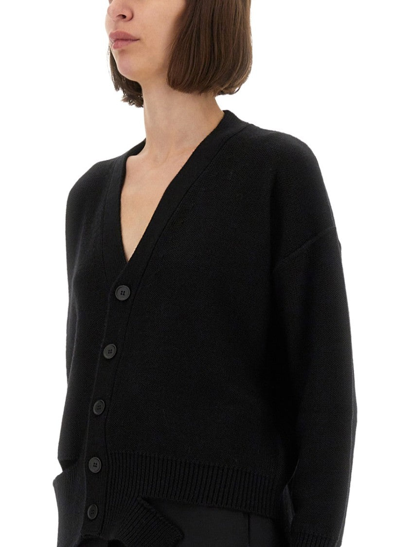 Mm6 By Maison Margiela Relaxed Fit Black Wool Knit Cardigan