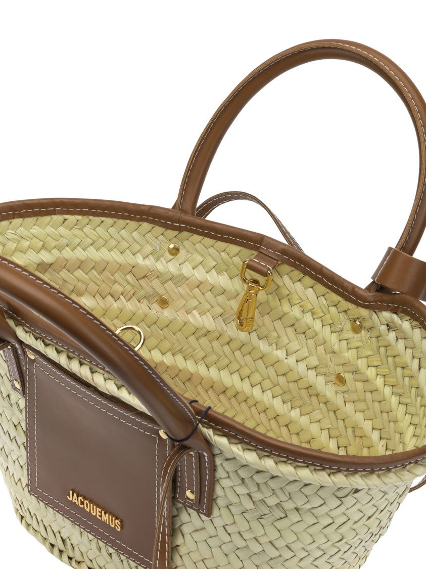 Jacquemus Woven Basket-Style Handbag With Leather Trim