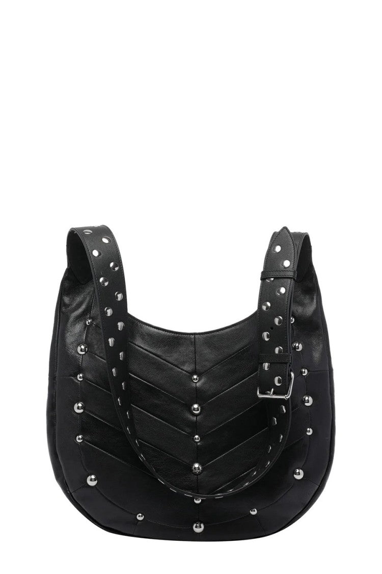 Valentino Garavani Black Studded Trim V Logo Leather Shoulder Bag