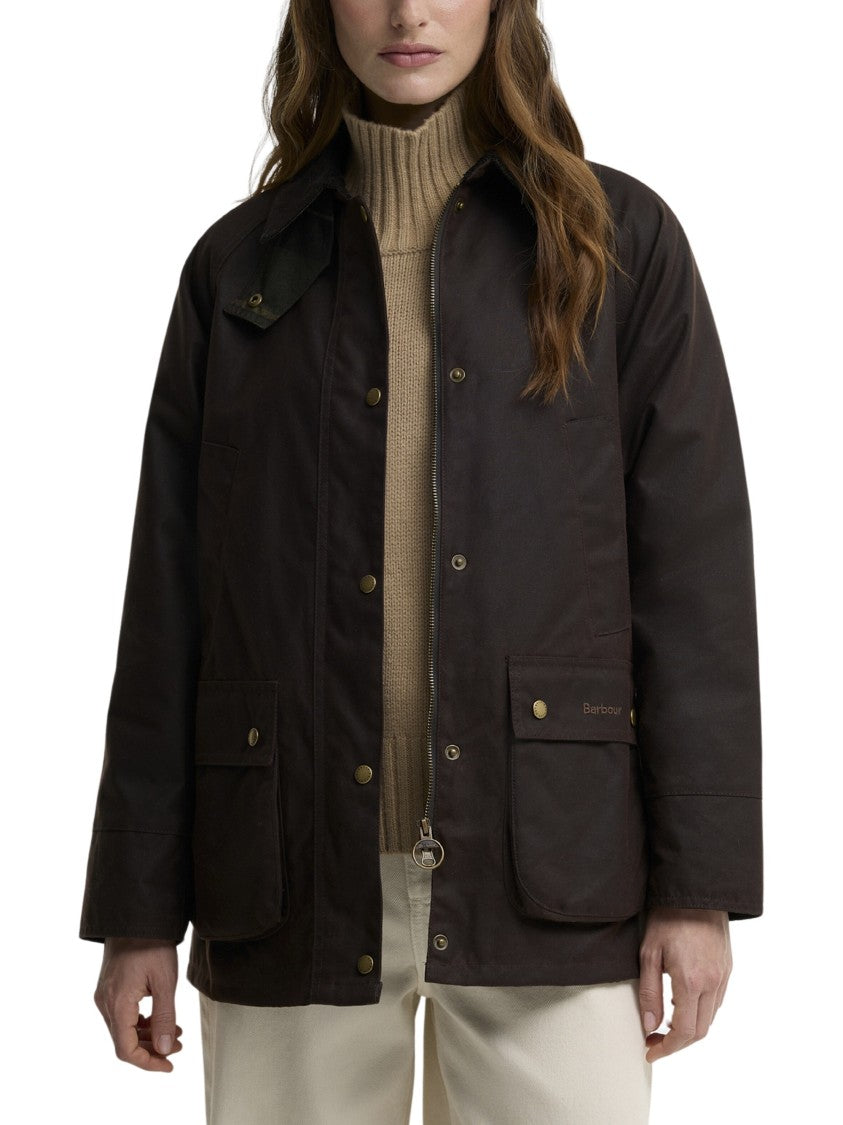 Barbour Boxy Waxed Jacket With Classic Corduroy Collar