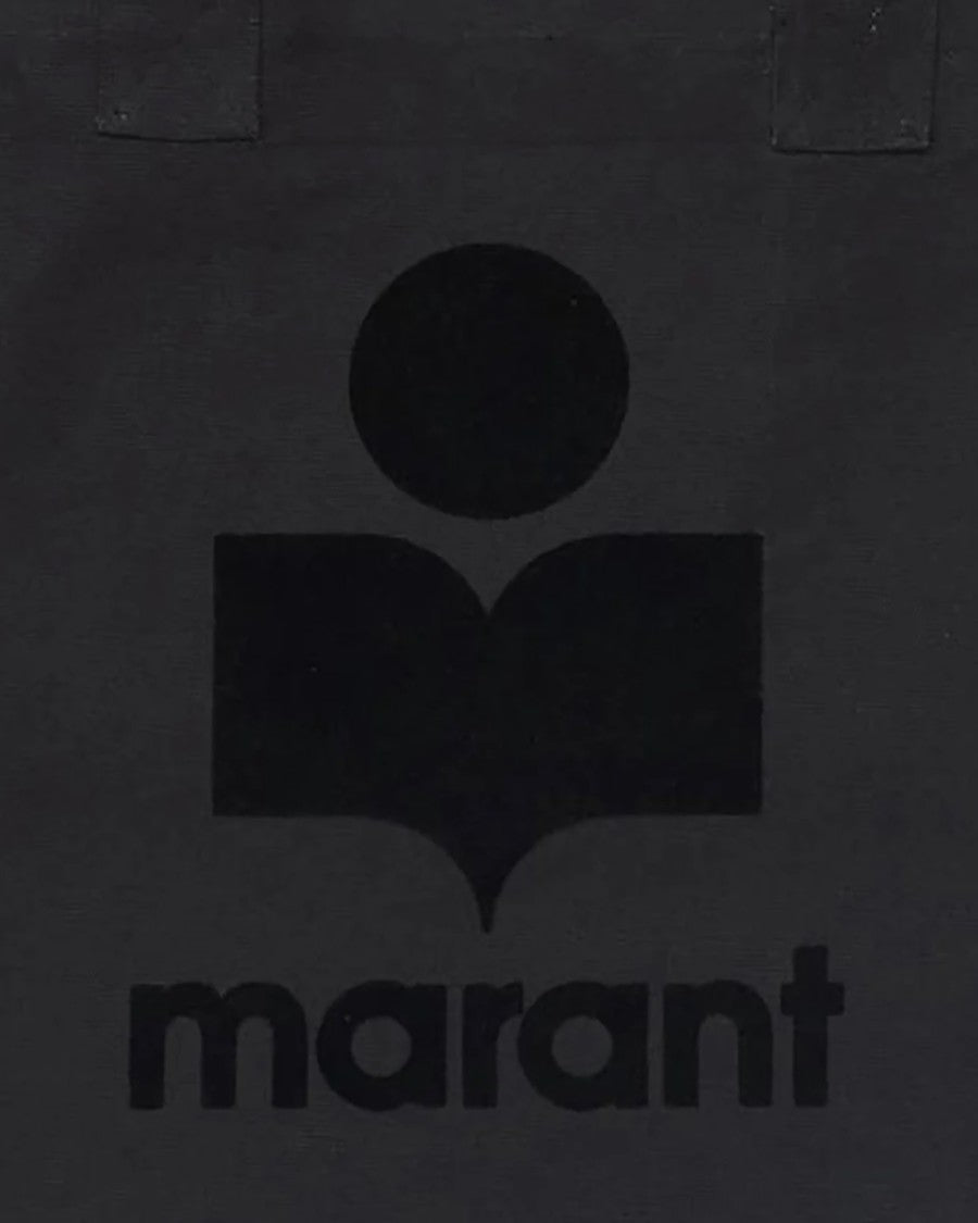 Isabel Marant Black Cotton Flocked Logo Minimalist Tote Bag