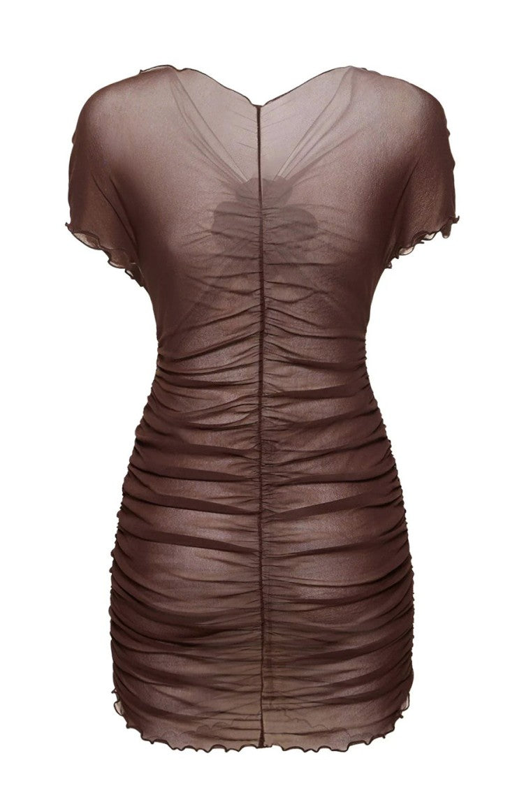 Philosophy Di Lorenzo Serafini Ruched Mini Dress With Floral Detail And Sheer Overlay