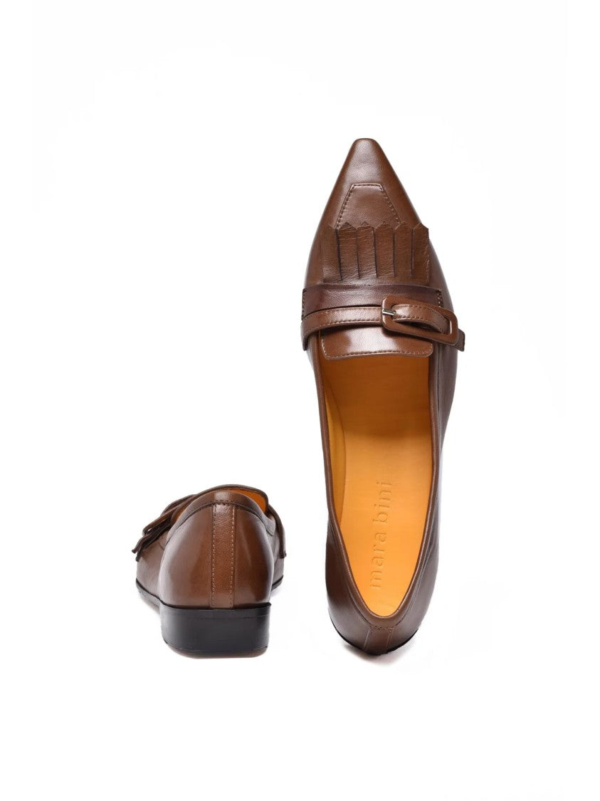 Mara Bini Brown Leather Pointed Ballerinas
