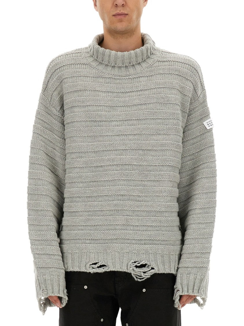 Mm6 By Maison Margiela Textured Knit Turtleneck Sweater With Oversized Silhouette