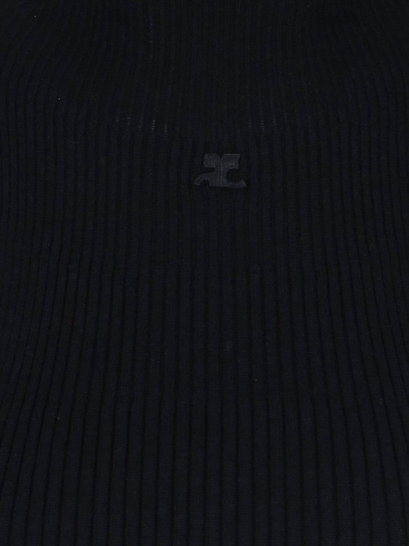 Courrèges Fitted Black Crop Top With Ribbed Texture
