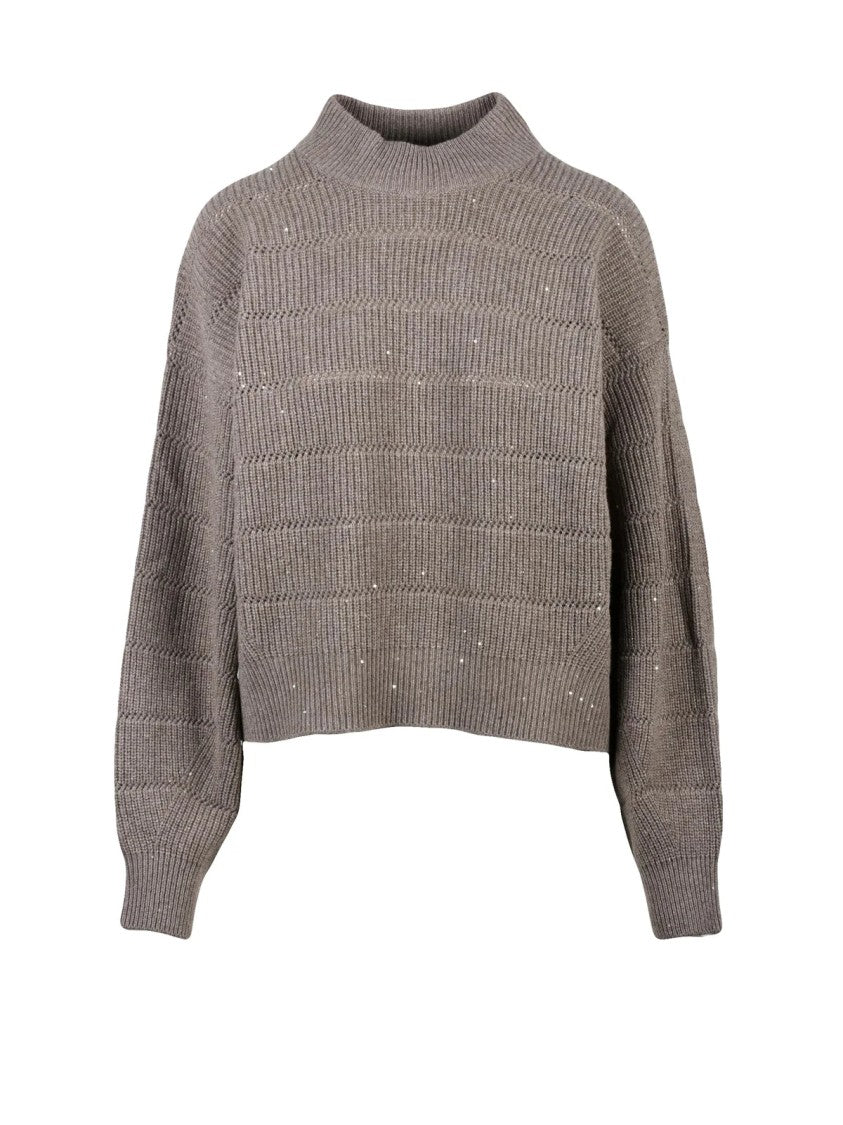 Brunello Cucinelli Turquoise Rhinestone Cashmere-Blend Sweater