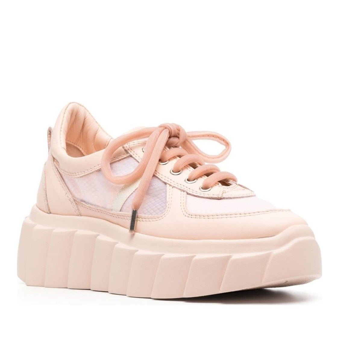 Agl Pink Blondie Grid Leather Mesh Wedge Sneakers