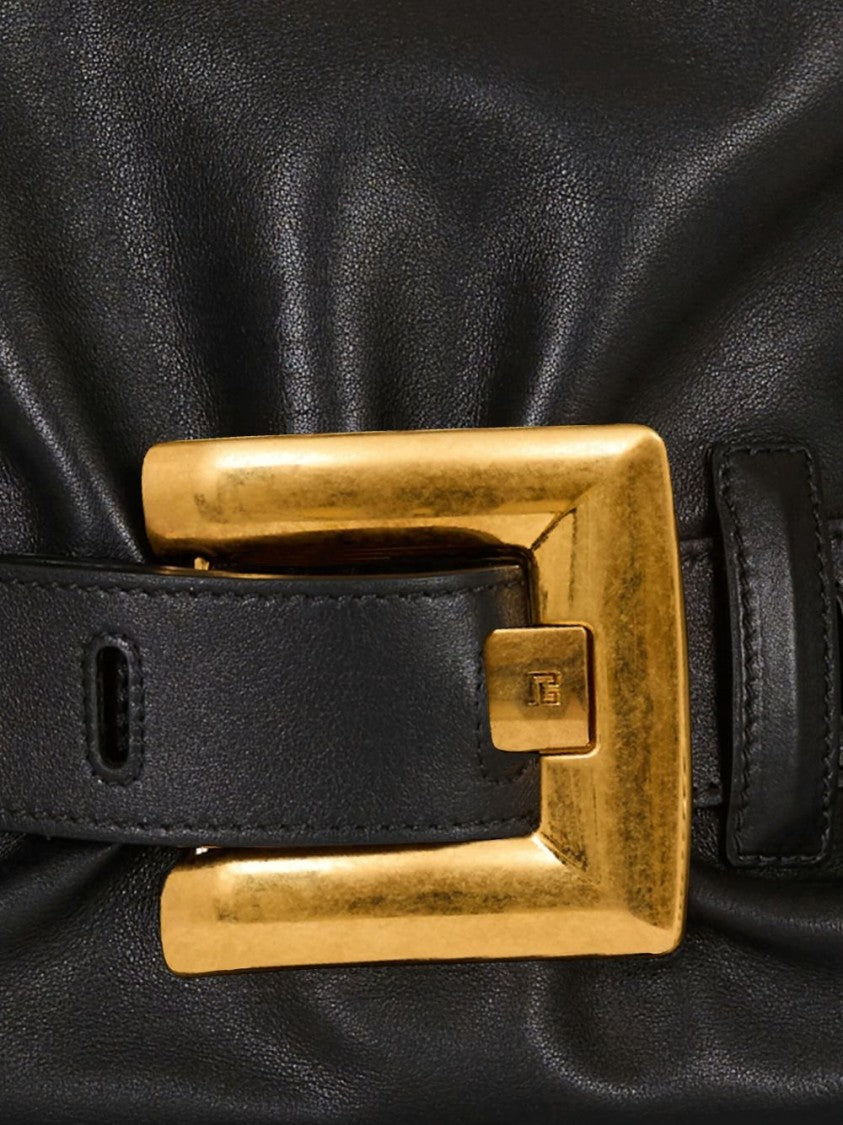 Balmain Black Gathered Silk-Blend Shoulder Bag