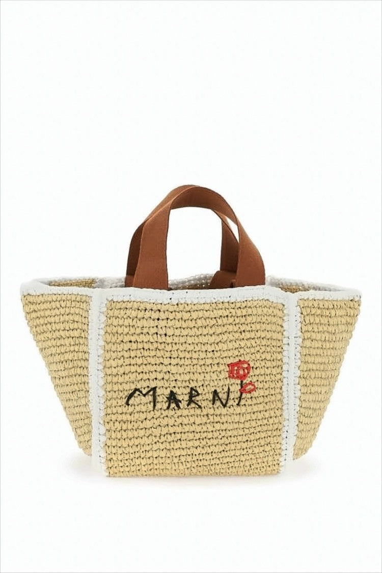 Marni Embroidered Woven Tote Bag With Structured Design
