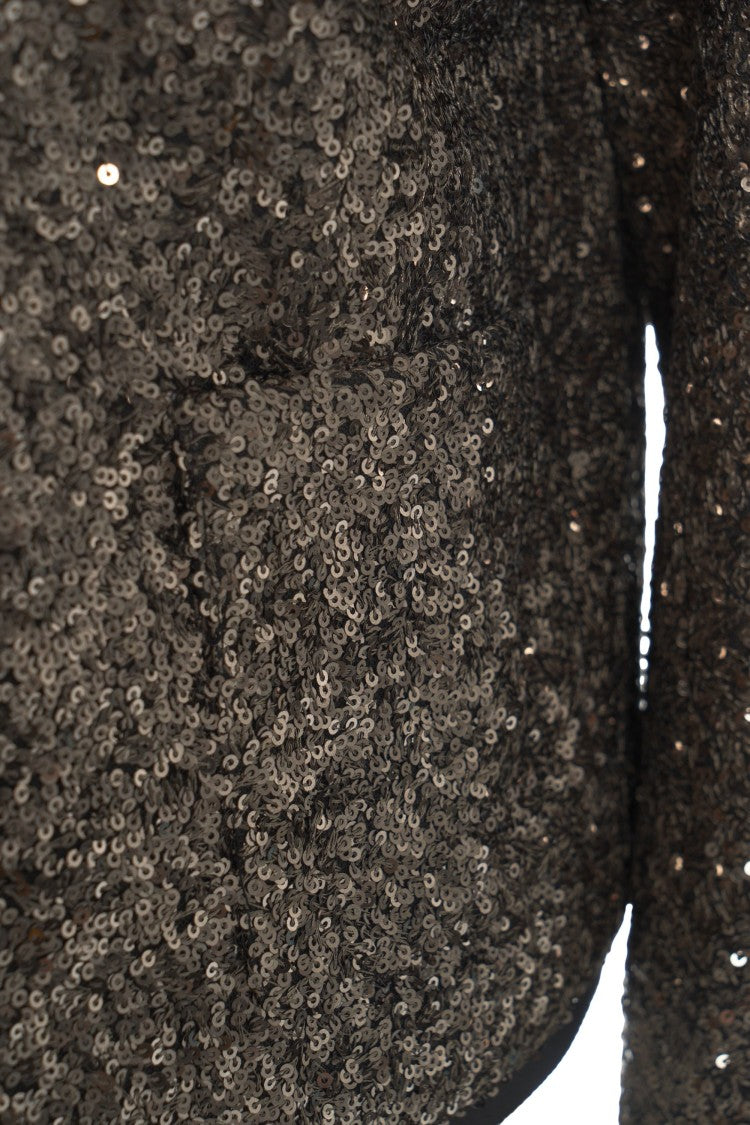 Gender Sequined Gray Jacket With Round Neckline