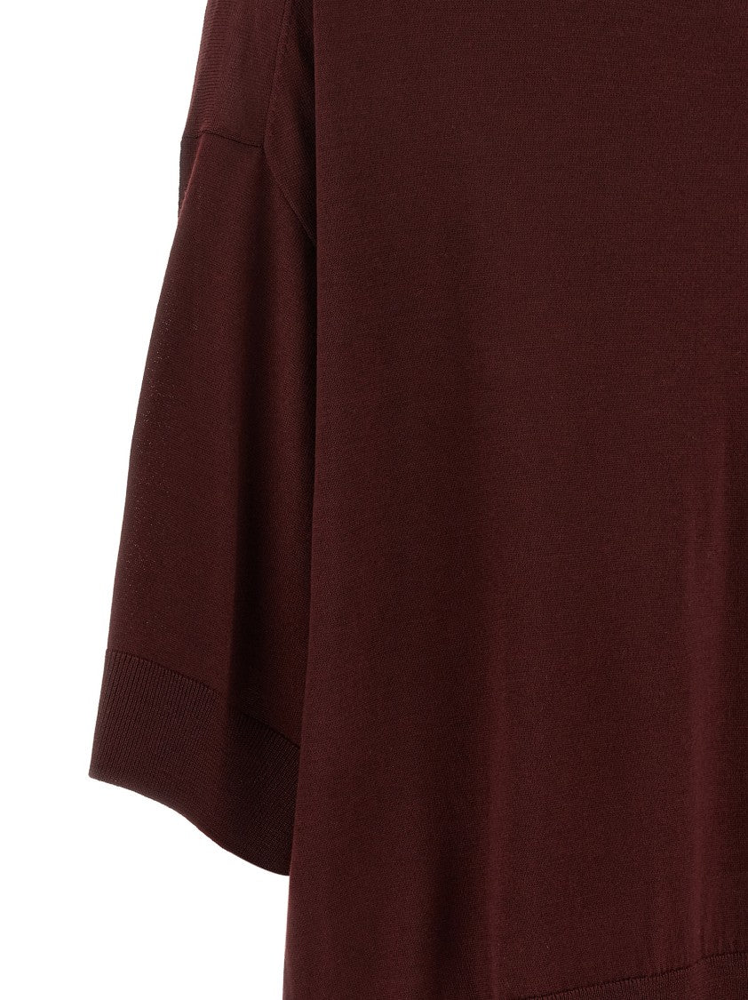 Nude Cropped Wool Sweater With Crew Neck And Asymmetrical Hem