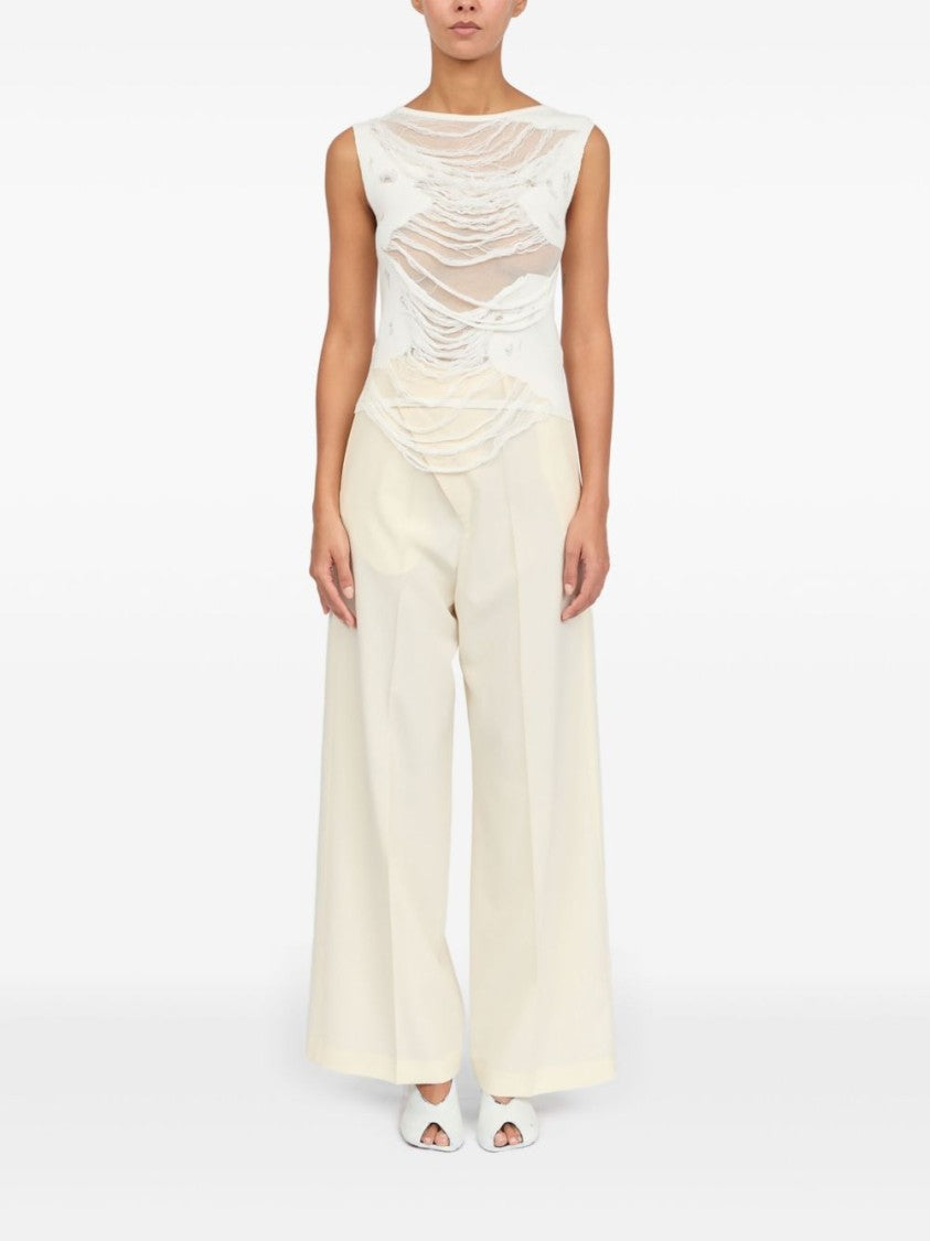 Mm6 By Maison Margiela Sleeveless White Top With Boat Neck