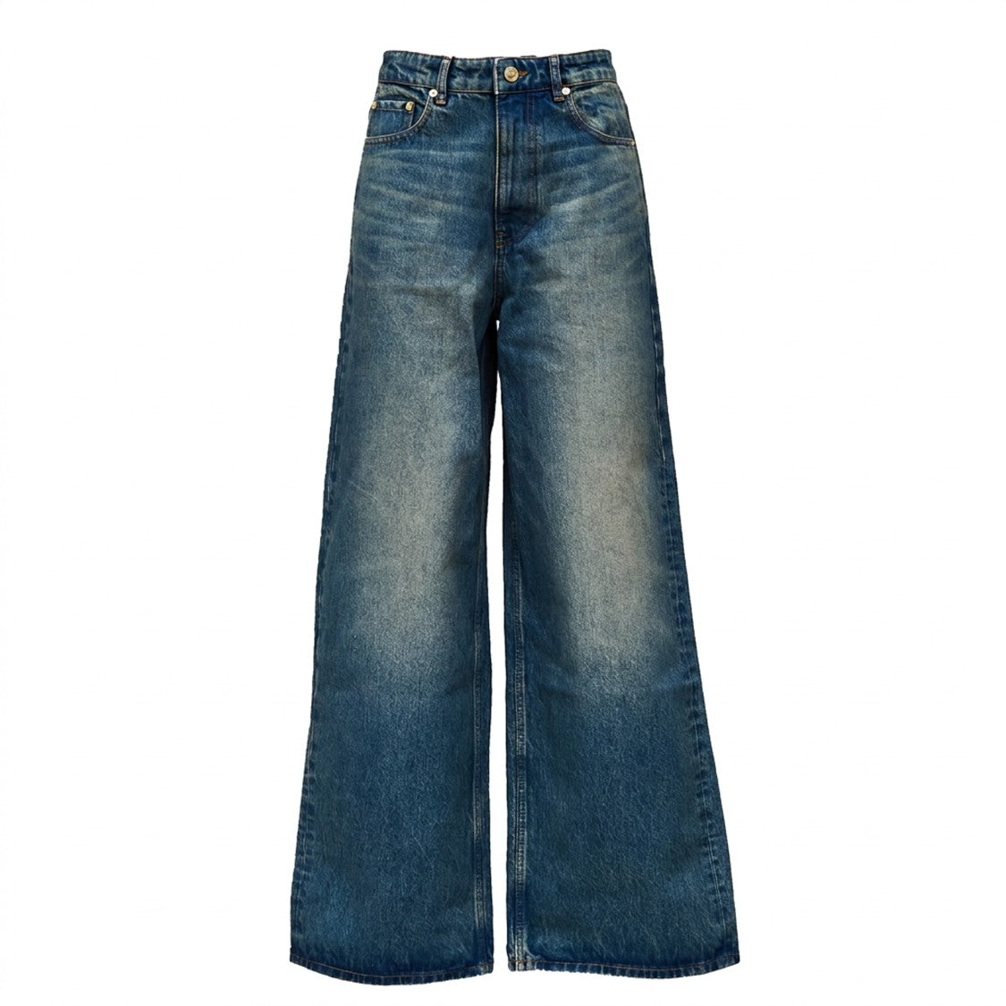 Ganni High-Waisted Wide-Leg Rigid Denim Lari Jeans