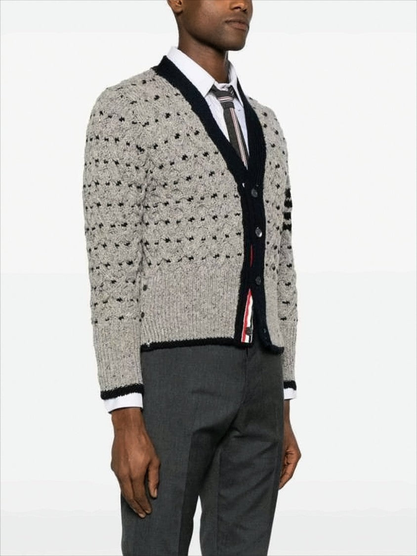 Thom Browne Textured Knit Cardigan With Deep V-Neckline