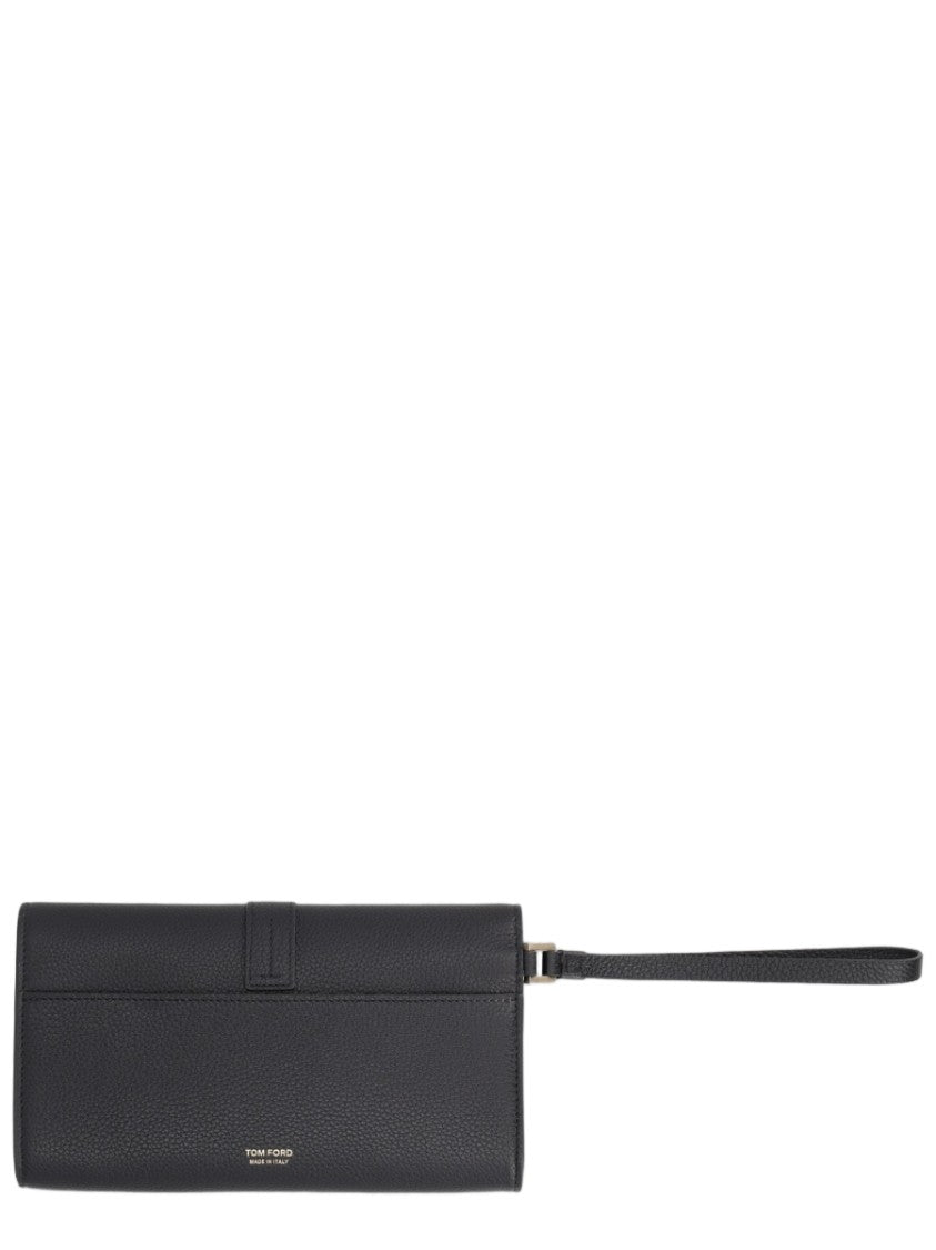 Tom Ford Black Metallic Clasp Calf Leather Wallet