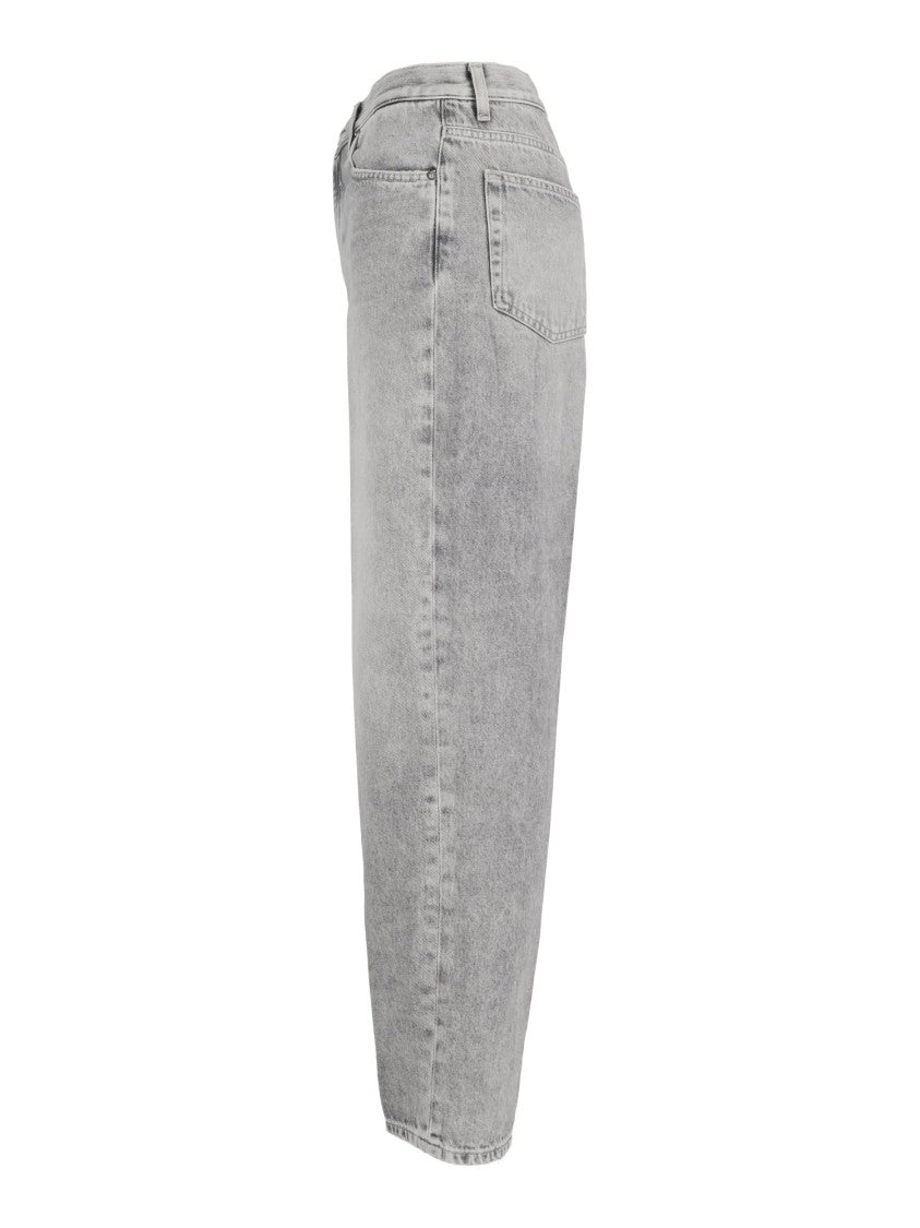 Dondup Washed Grey Cotton Denim Pants With Tapered Fit