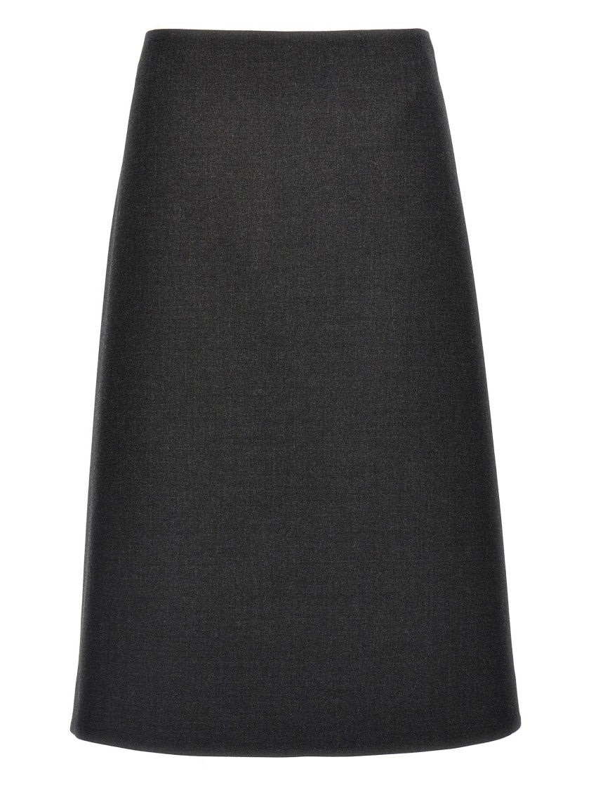 Jil Sander A-Line Grey Wool Skirt With Back Zip Closure