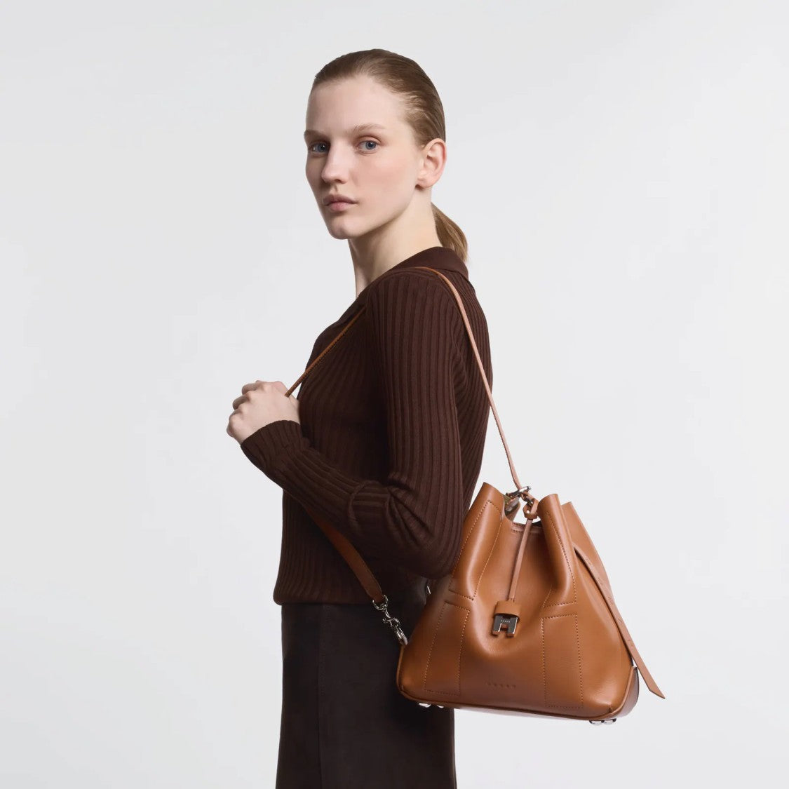 Hogan Refined Brown Leather Hobo Bag