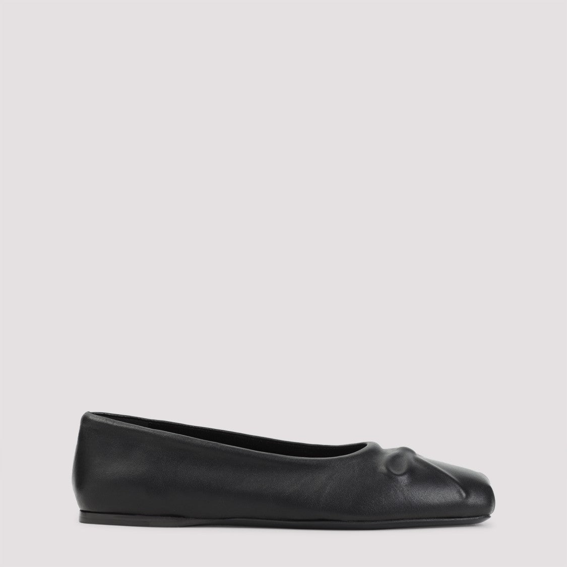 Marni Refined Black Leather Flats With Gathered Detail