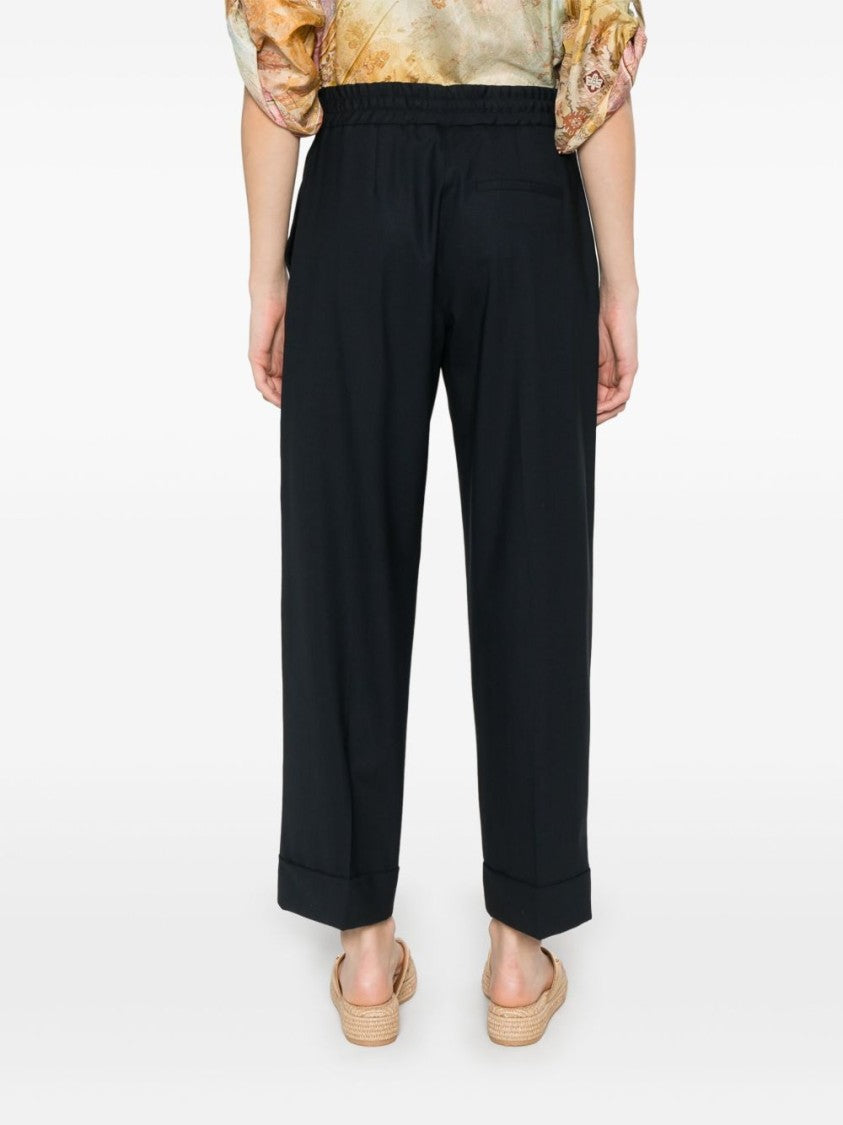 Parosh Navy Blue Relaxed Fit Pants With Concealed Fastenings