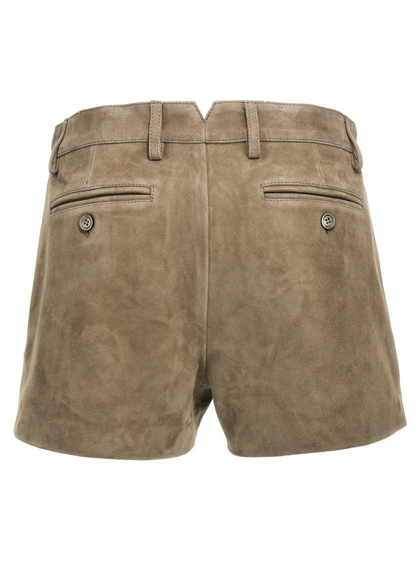 Ami Neutrals Suede Shorts With Zip