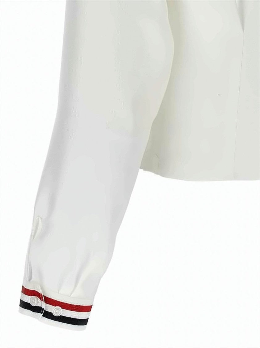 Thom Browne Cropped Silk Blouse With Elegant Bow And Striped Accents