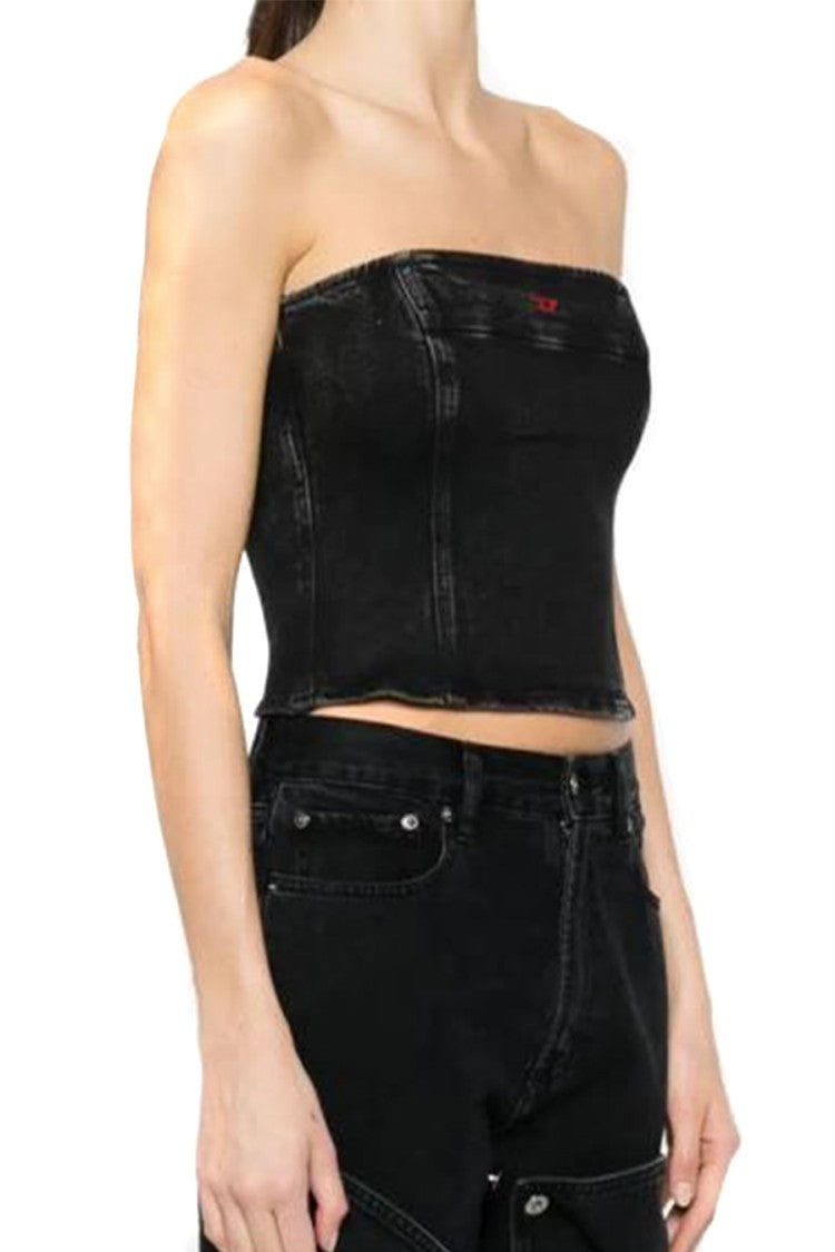 Diesel Fitted Strapless Denim Top With Corset