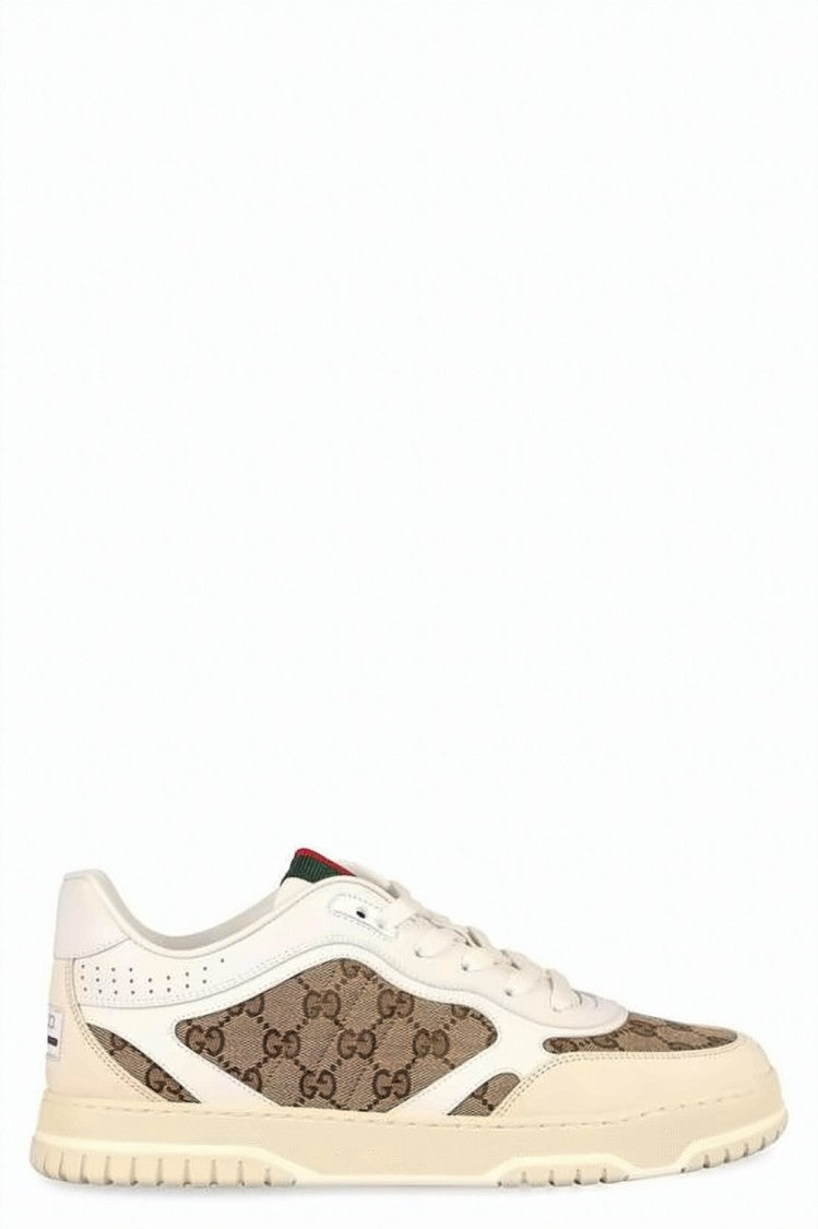 Gucci Beige And Brown Monogram Canvas Sneakers With Suede Accents