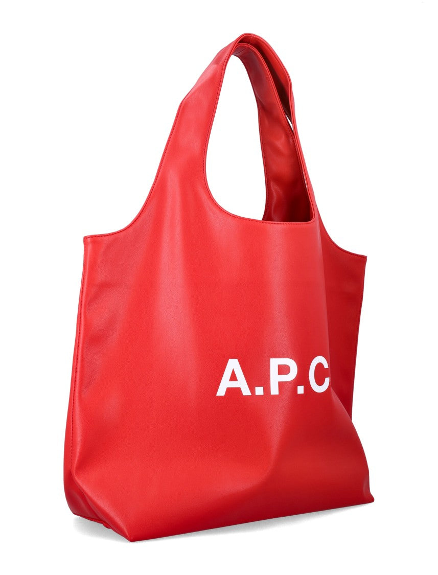 A.P.C. Ninon Structured White Logo Shopper Bag