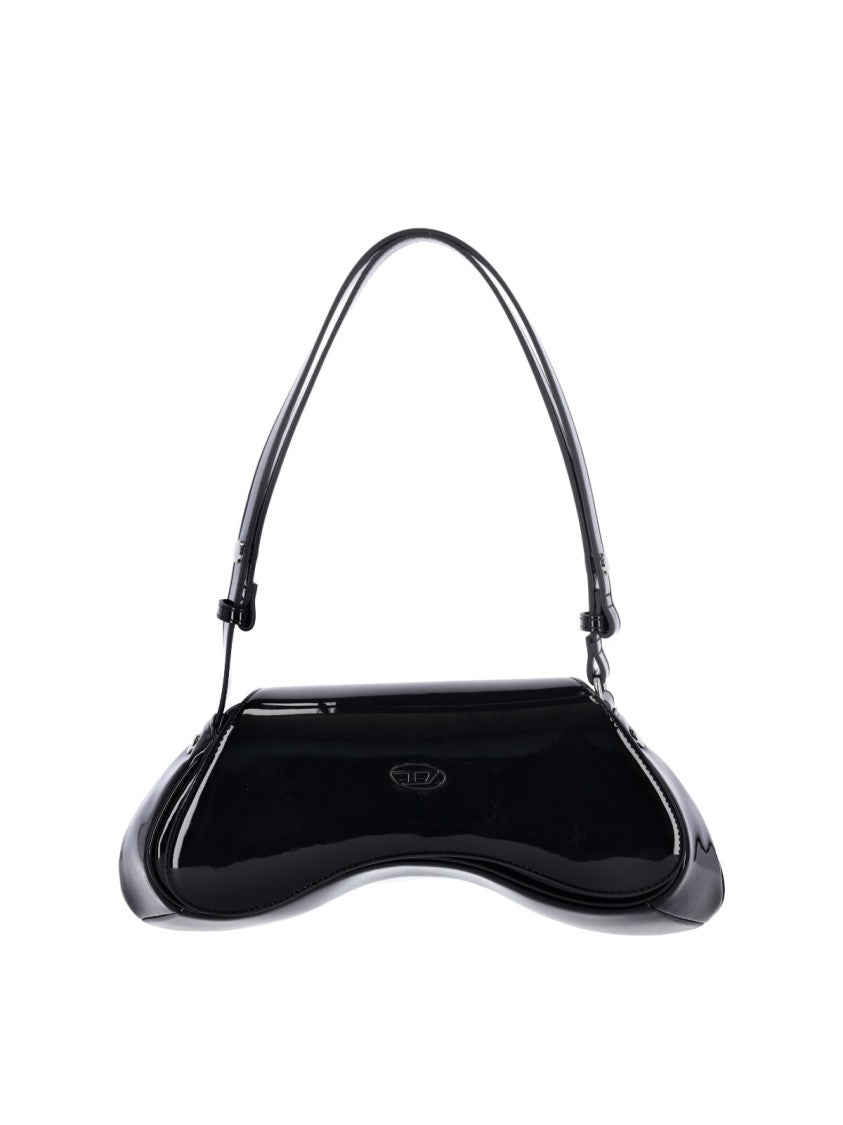 Diesel Glossy Black Shoulder Bag With Adjustable Strap