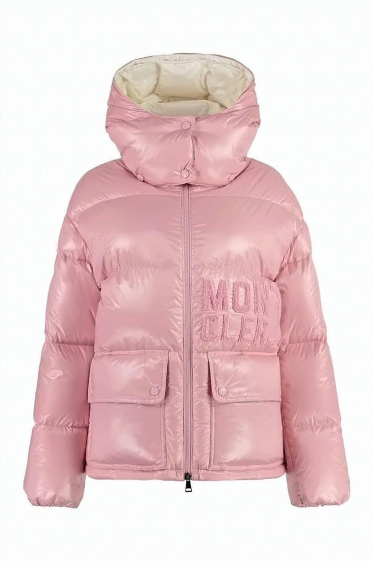Moncler Glossy Quilted Short Puffer Jacket With High Collar