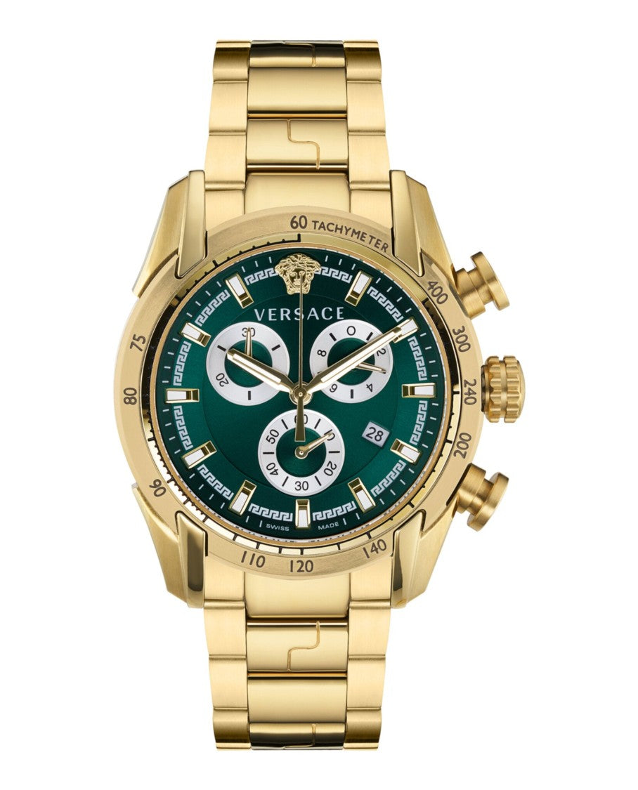 Versace V-Ray Chronograph Watch With Ip Yellow Gold Case