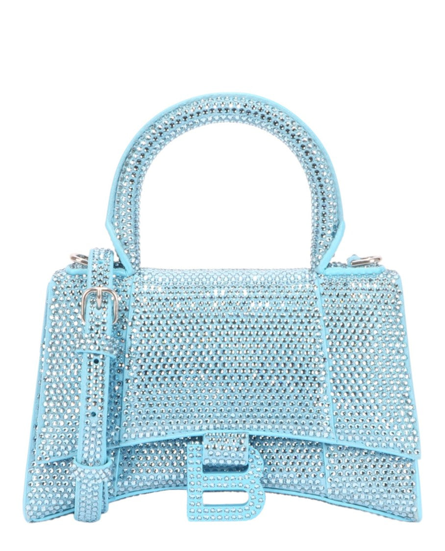 Balenciaga Hourglass Xs Crystal-Embellished Suede Top Handle Bag