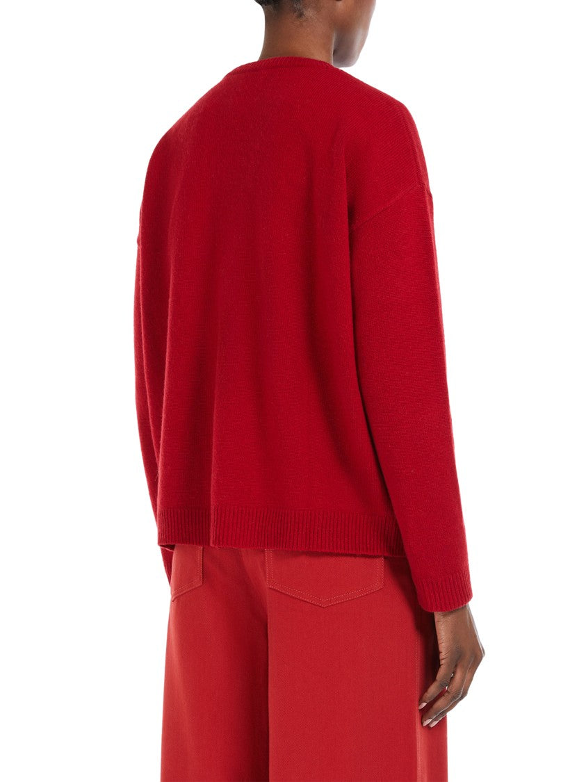Max Mara Relaxed Fit Red Sweater With Sequin Embellished Logo
