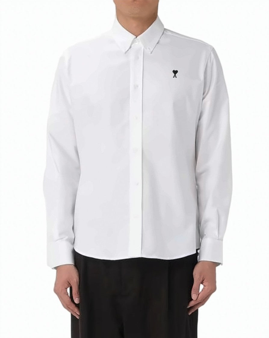 Ami Paris Classic Long-Sleeve Button-Down Shirt With Embroidered Logo