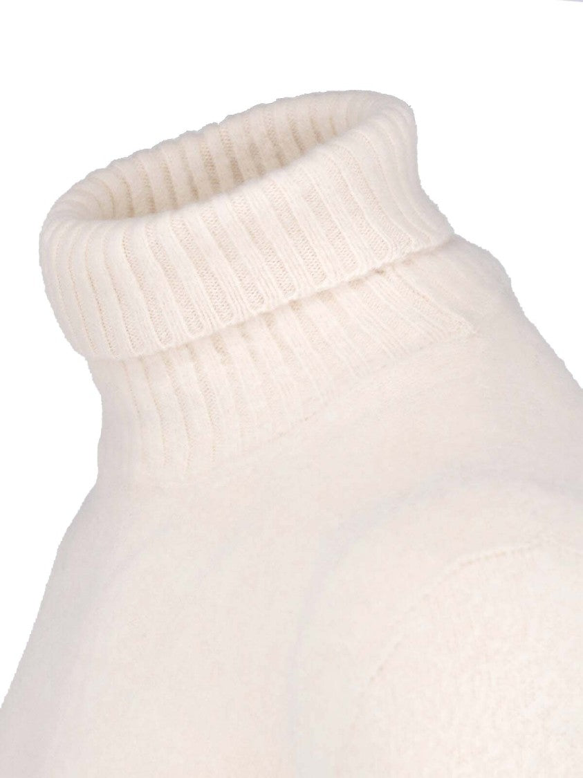 Drumohr High Neck White Wool Sweater With Ribbed Details