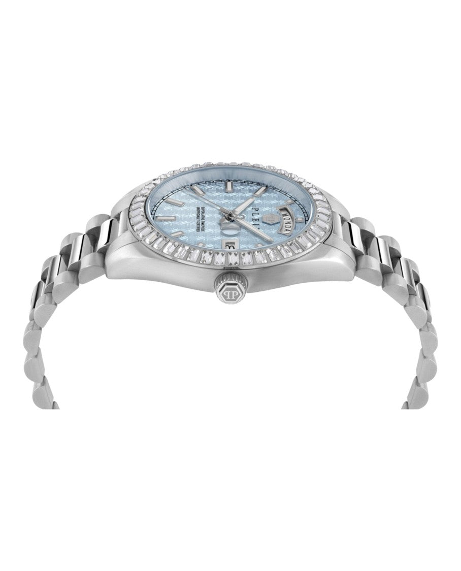 Philipp Plein Date Superlative Crystal Watch With Blue Guilloche Dial