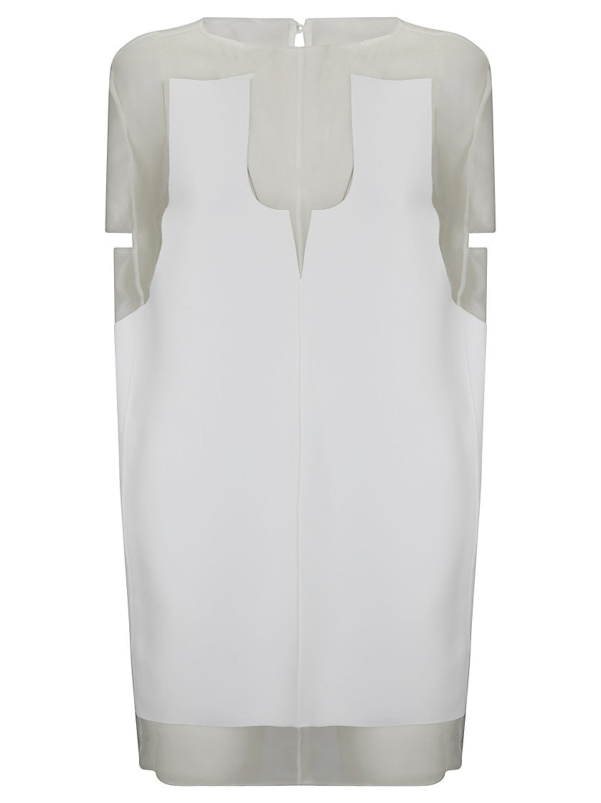 Khaite White Panel Midi Dress With Sheer Inserts