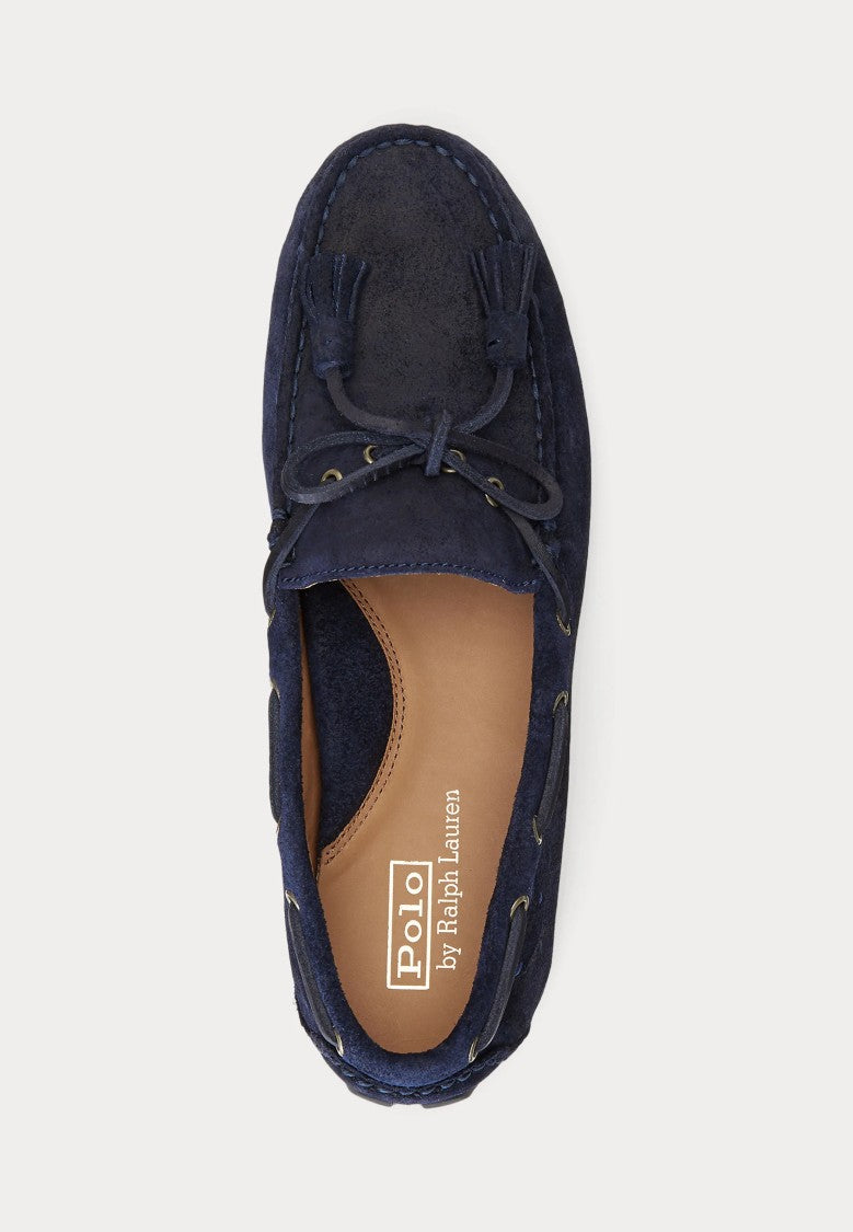 Polo Ralph Lauren Moccasin-Style Blue Suede Loafers With Bow And Tassels