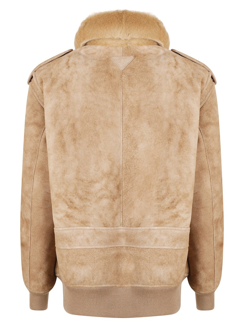 Prada Short Brown Coat With Plush Collar