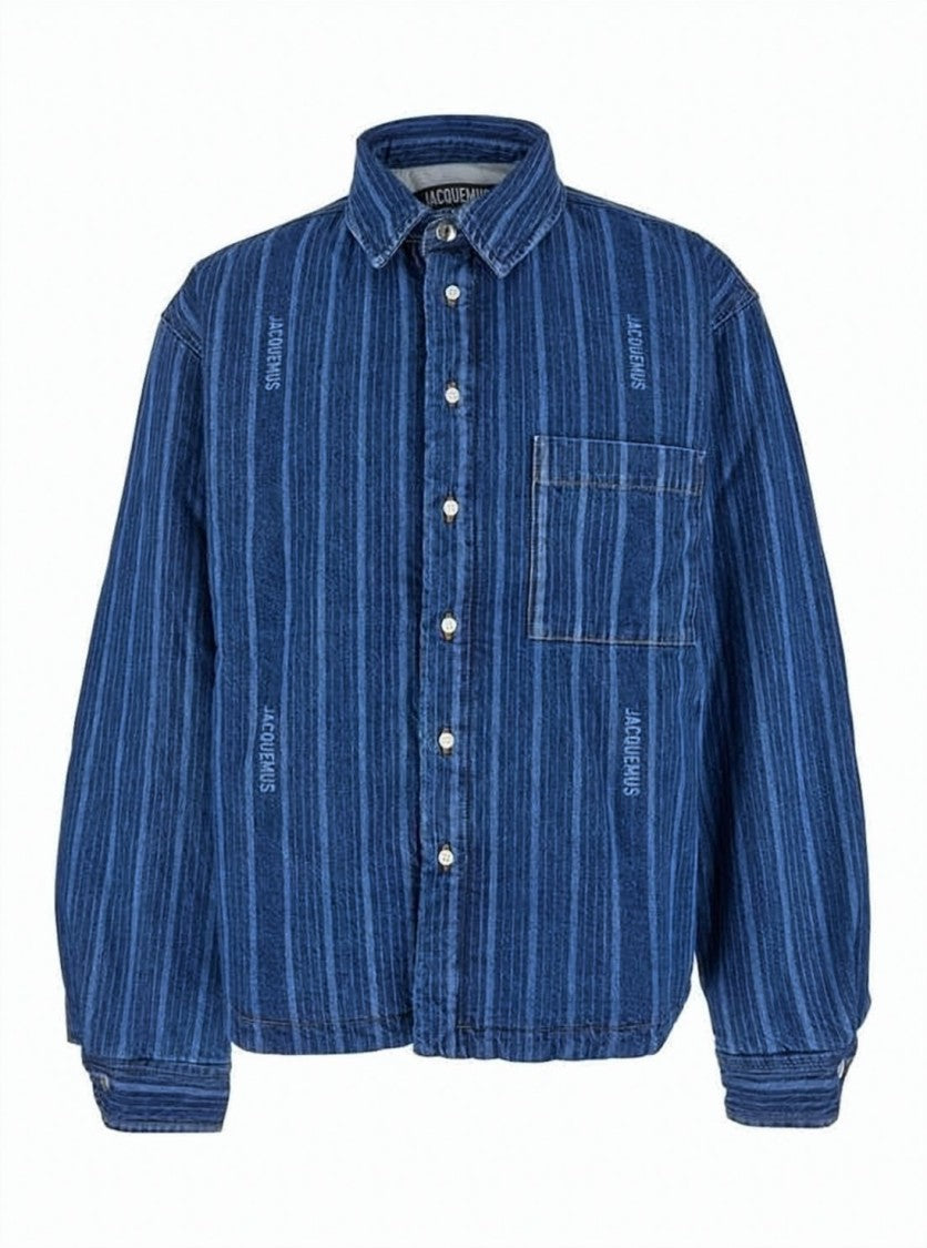 Jacquemus Boxy Fit Denim Shirt With Vertical Stripes
