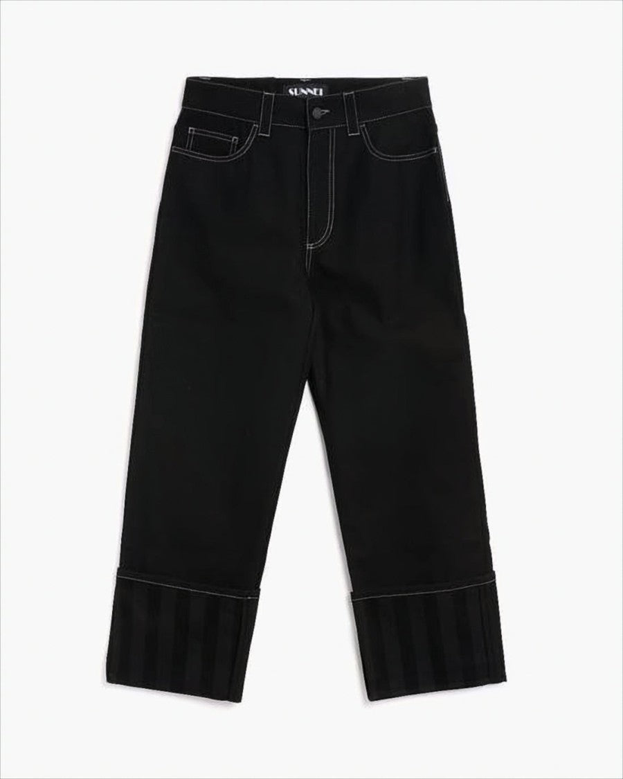 Sunnei Cropped Wide-Leg Denim Pants With Subtle Striped Cuff