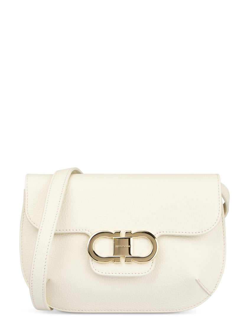 Ferragamo Rectangular White Calf Leather Shoulder Bag