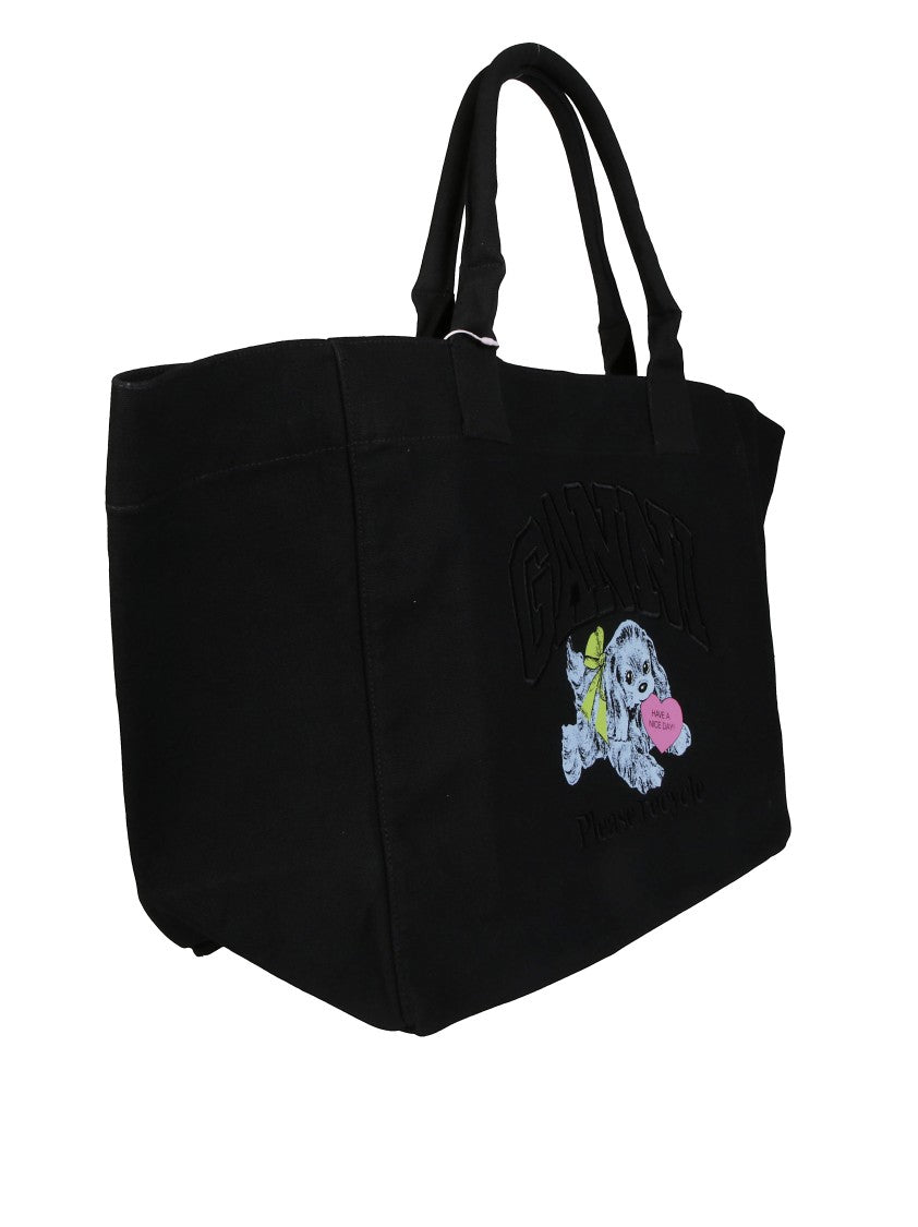 Ganni Pocket Dog Print Shopper Xxl Bag
